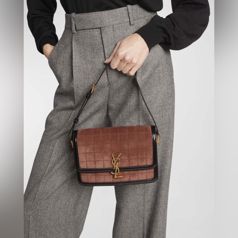 SALE🍒🤍 SAINT LAURENT solferino medium quilted suede and spazzolato leather bag 🤍 - Picture 2 of 16